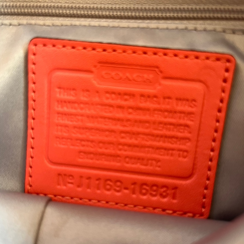 Coach Kristin leather handbag, extra shoulder strap, leather hangtag, coral EUC - Picture 6 of 15